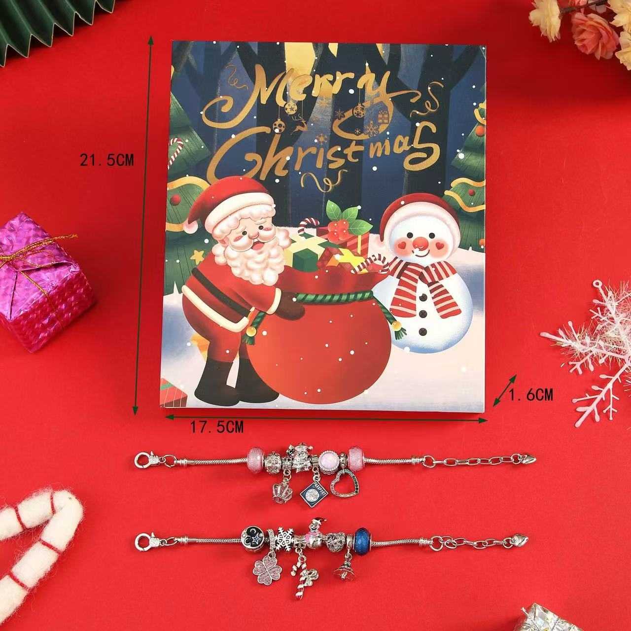 image displaying size of package, 2 finished bracelets of 24 Days Christmas Countdown Advent Calendar Bracelet Set