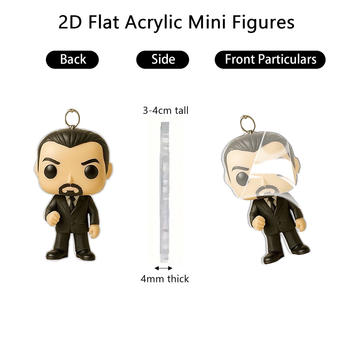 2D flat acrylic mini figures with measurements