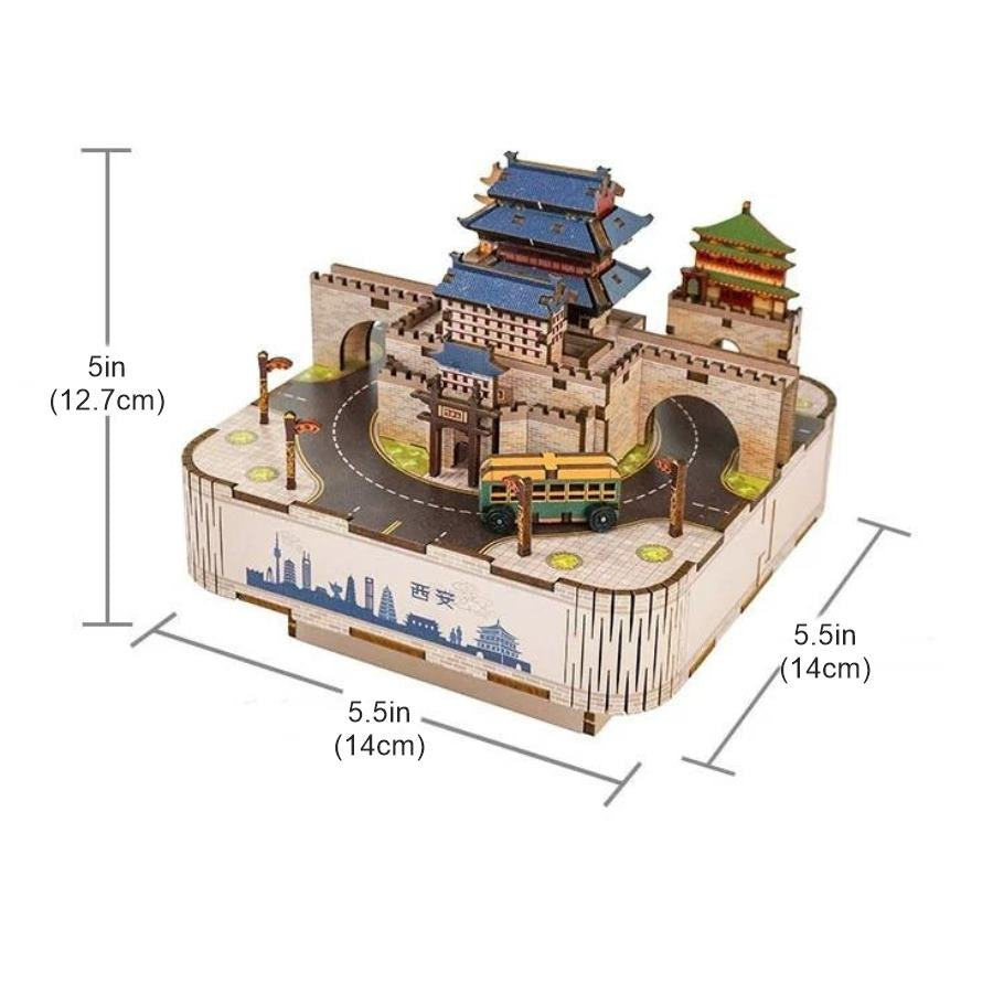 ancient chinese city diy music box - 3d wooden mechanical puzzle - miniature crafts