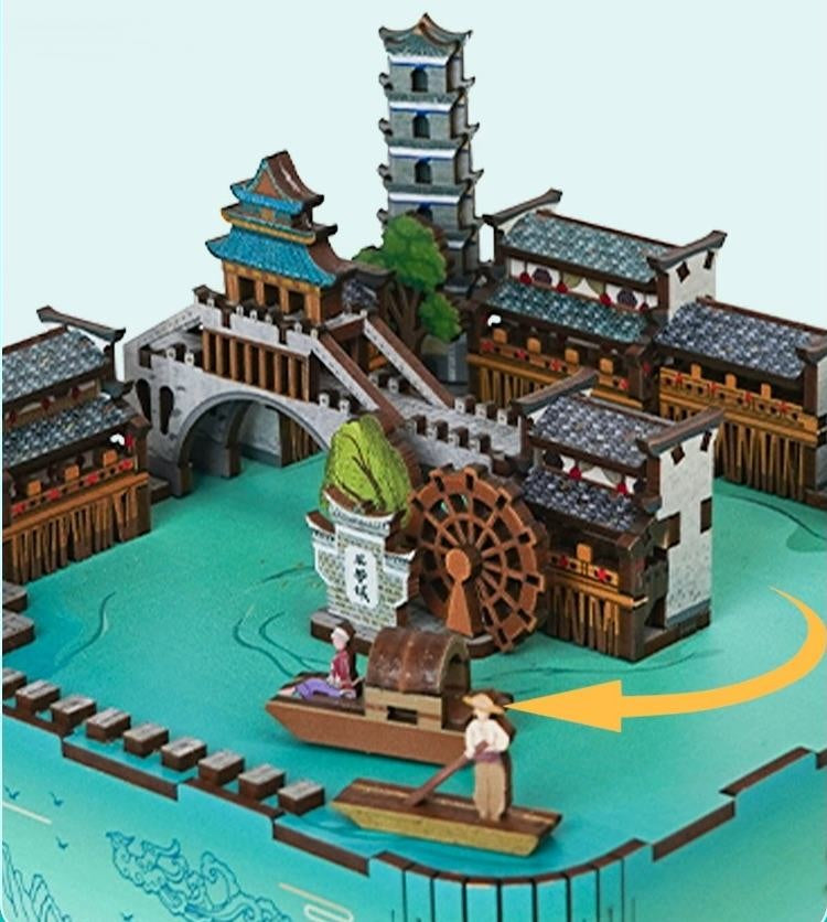 ancient town diy music box - 3d wooden mechanical puzzle - miniature crafts