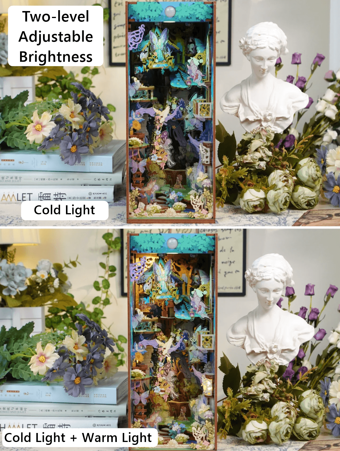 A Midsummer Night's Dream theme DIY Book Nook Kit, bookshelf insert decor diorama, 3d puzzles bookend, miniature house crafts - adjustable brightness