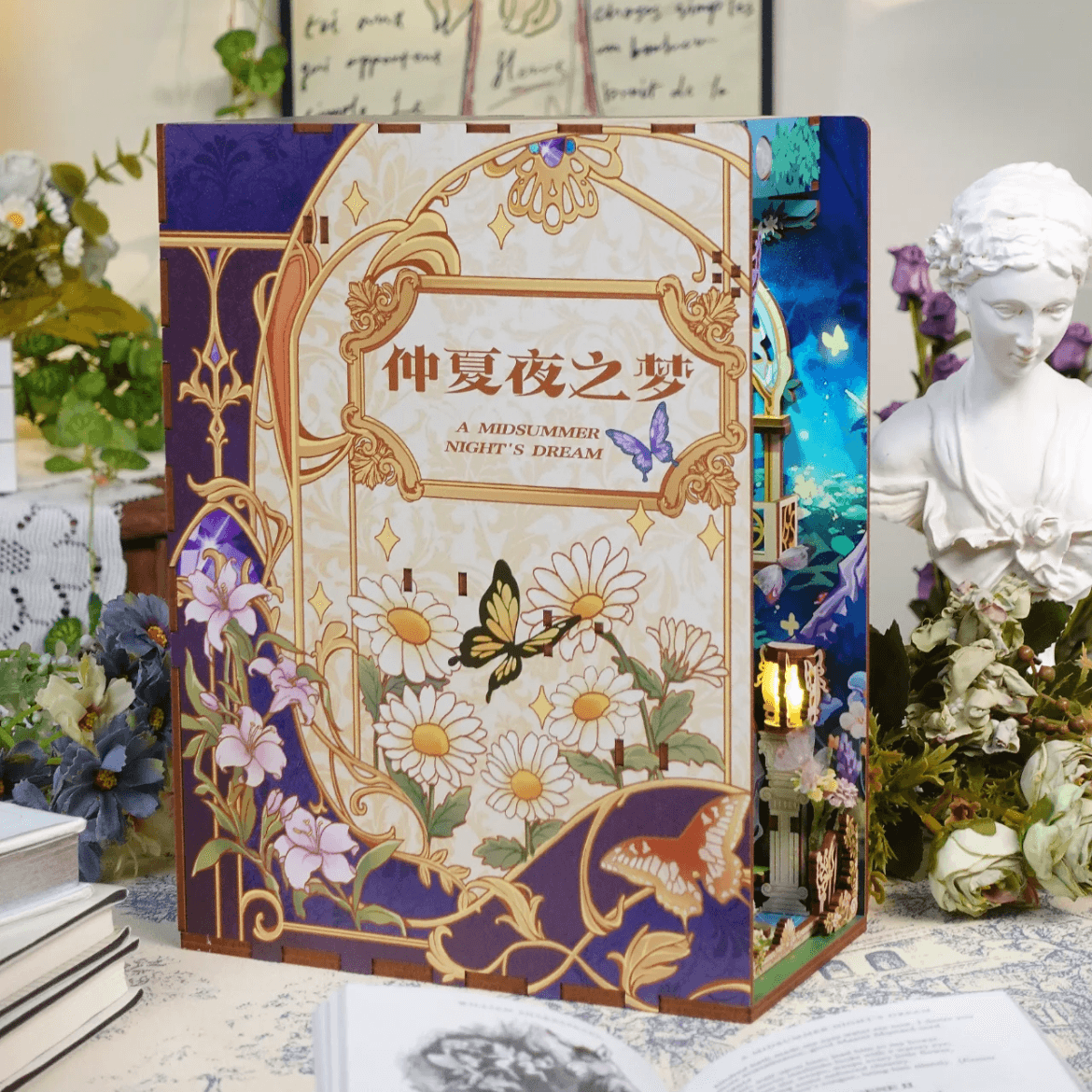 A Midsummer Night's Dream theme DIY Book Nook Kit, bookshelf insert decor diorama, 3d puzzles bookend, miniature house crafts - cover