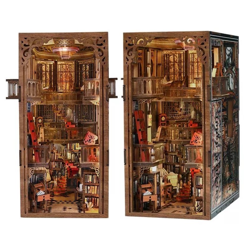 main image of Abbey Library DIY Book Nook Kit, displaying the front side and 45 degree angle of this miniature book stand