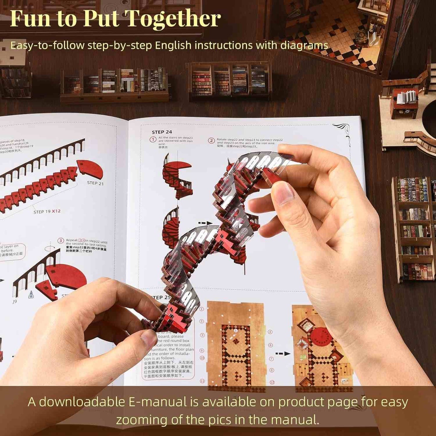 image displaying Abbey Library DIY Book Nook is putting together with instruction, showcasing the easy-assembly feature