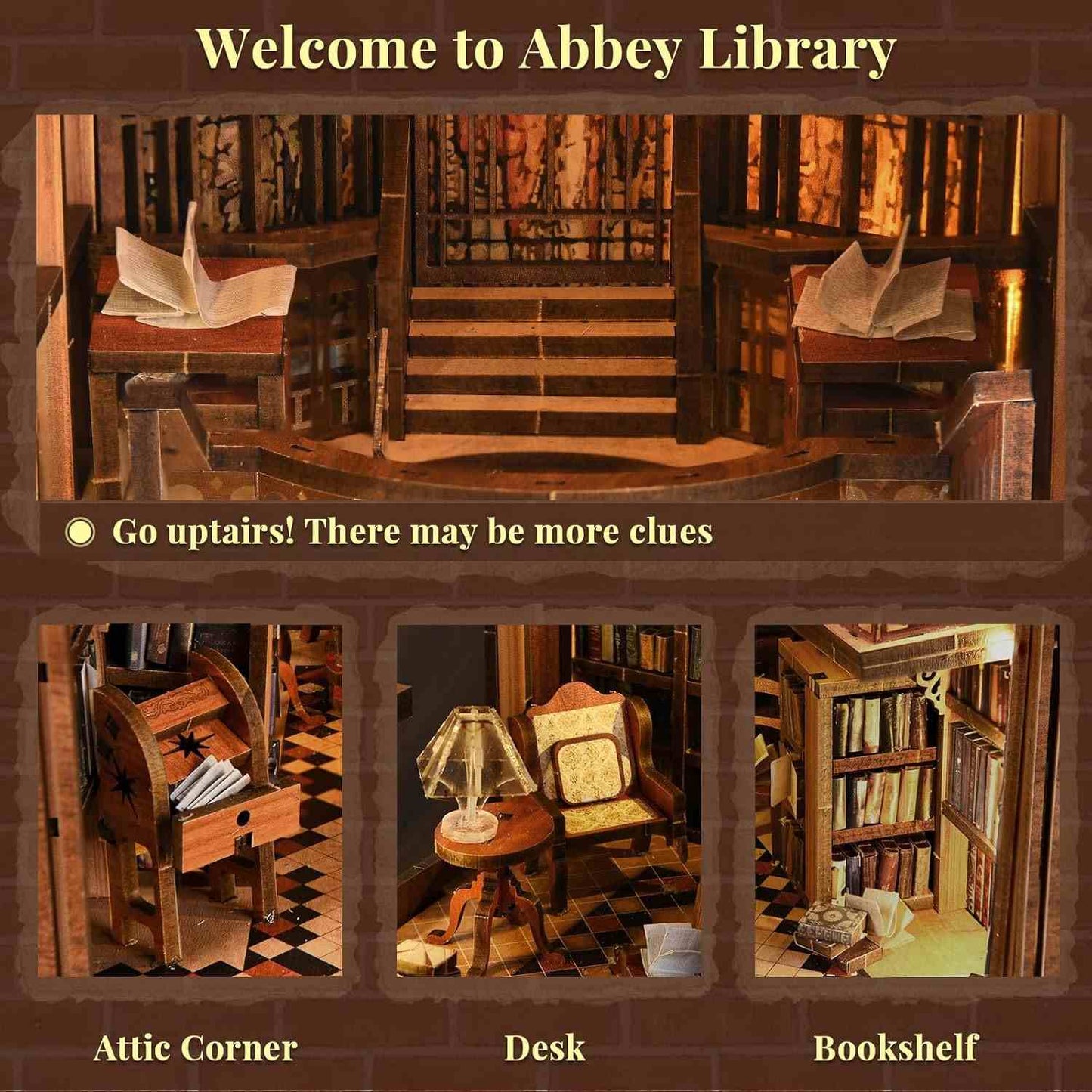 image displaying the inner design of Abbey Library DIY Book Nook Kit