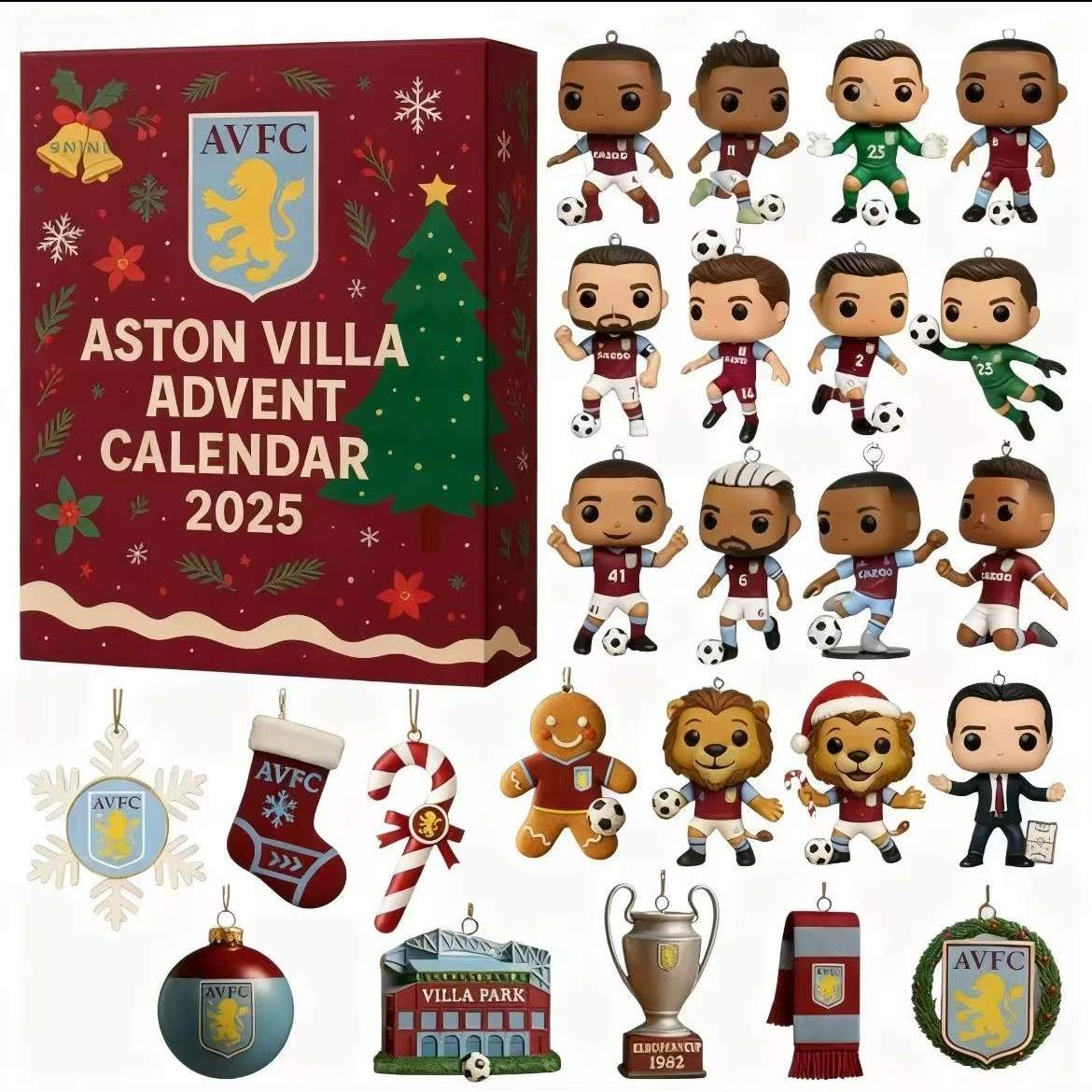 Aston Villa 2025 Advent Calendar with figurines and decorations