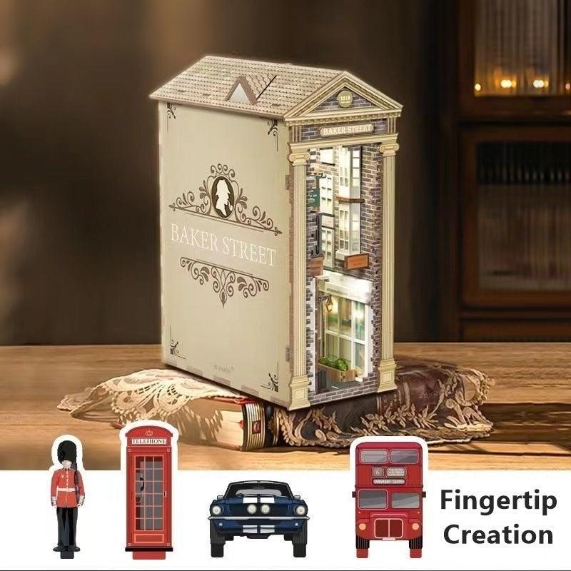 Baker Street DIY Book Nook Kit, a miniature house puzzles inspired by 211B Baker Street, perfect for DIY lovers, dollhouse collectors, bookshelf insert decor, A great DIY project for Sherlock Holmes fans