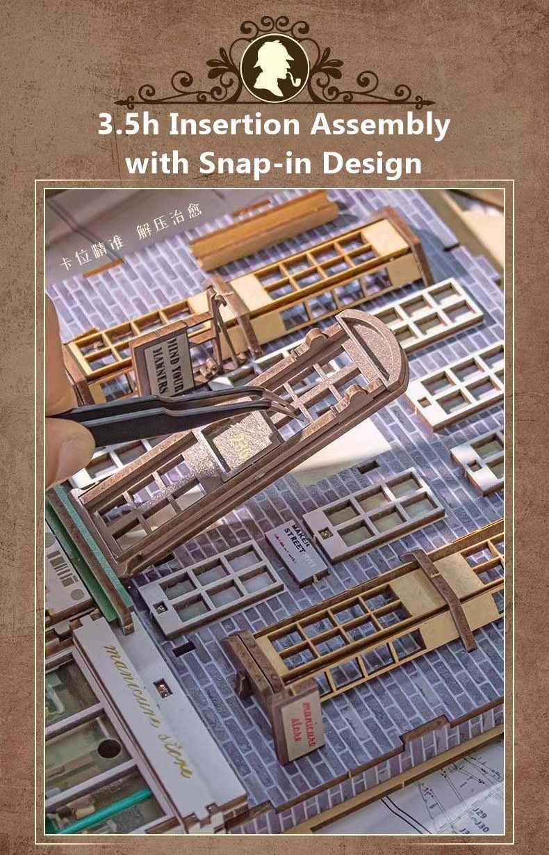 Baker Street DIY Book Nook Kit, a miniature house puzzles inspired by 211B Baker Street, perfect for DIY lovers, dollhouse collectors, bookshelf insert decor, A great DIY project for Sherlock Holmes fans