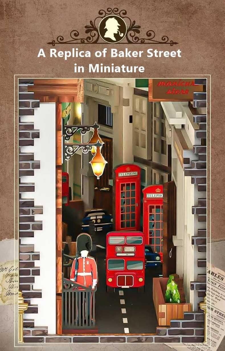 Baker Street DIY Book Nook Kit, a miniature house puzzles inspired by 211B Baker Street, perfect for DIY lovers, dollhouse collectors, bookshelf insert decor, A great DIY project for Sherlock Holmes fans