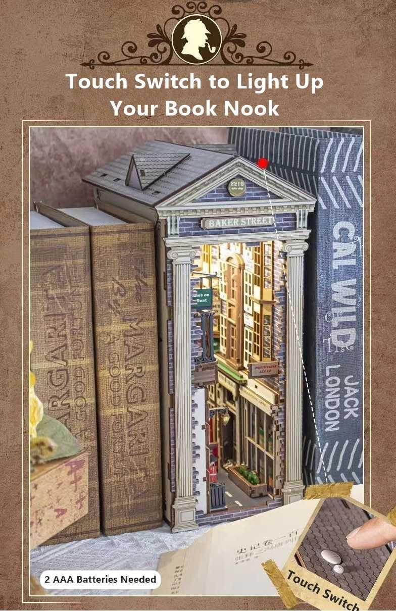 Baker Street DIY Book Nook Kit, a miniature house puzzles inspired by 211B Baker Street, perfect for DIY lovers, dollhouse collectors, bookshelf insert decor, A great DIY project for Sherlock Holmes fans