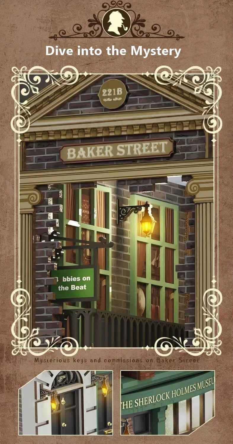 Baker Street DIY Book Nook Kit, a miniature house puzzles inspired by 211B Baker Street, perfect for DIY lovers, dollhouse collectors, bookshelf insert decor, A great DIY project for Sherlock Holmes fans