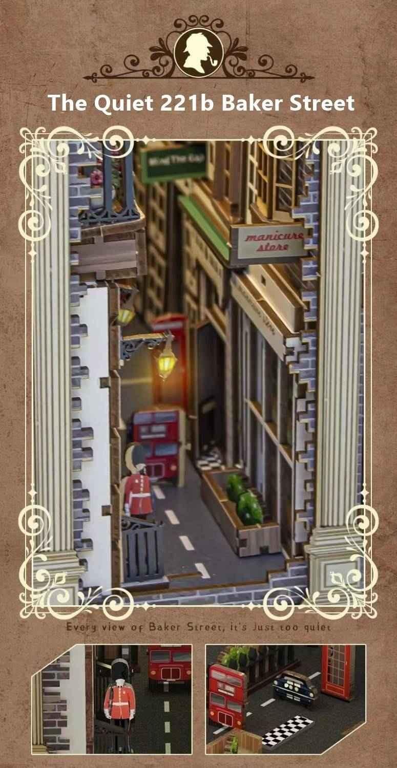 Baker Street DIY Book Nook Kit, a miniature house puzzles inspired by 211B Baker Street, perfect for DIY lovers, dollhouse collectors, bookshelf insert decor, A great DIY project for Sherlock Holmes fans