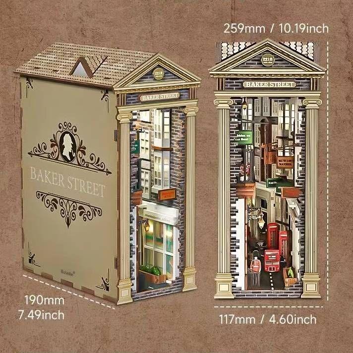 Baker Street DIY Book Nook Kit, a miniature house puzzles inspired by 211B Baker Street, perfect for DIY lovers, dollhouse collectors, bookshelf insert decor, A great DIY project for Sherlock Holmes fans