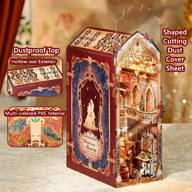 image displaying the dust proof design of Beauty and The Beast DIY Book Nook Kit