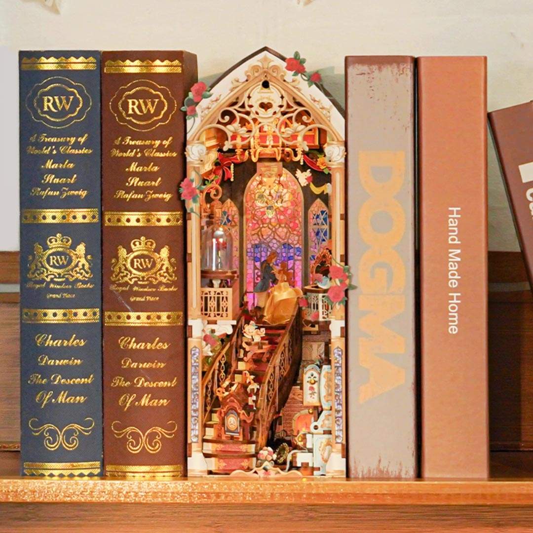 decorative Beauty and The Beast Book Nook in bookshelf