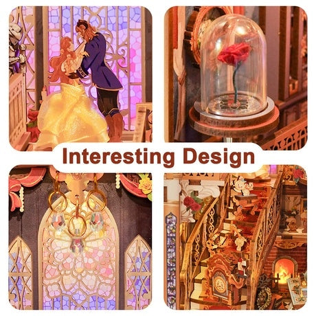 "Beauty and the Beast DIY Book Nook Kit with intricate miniature details