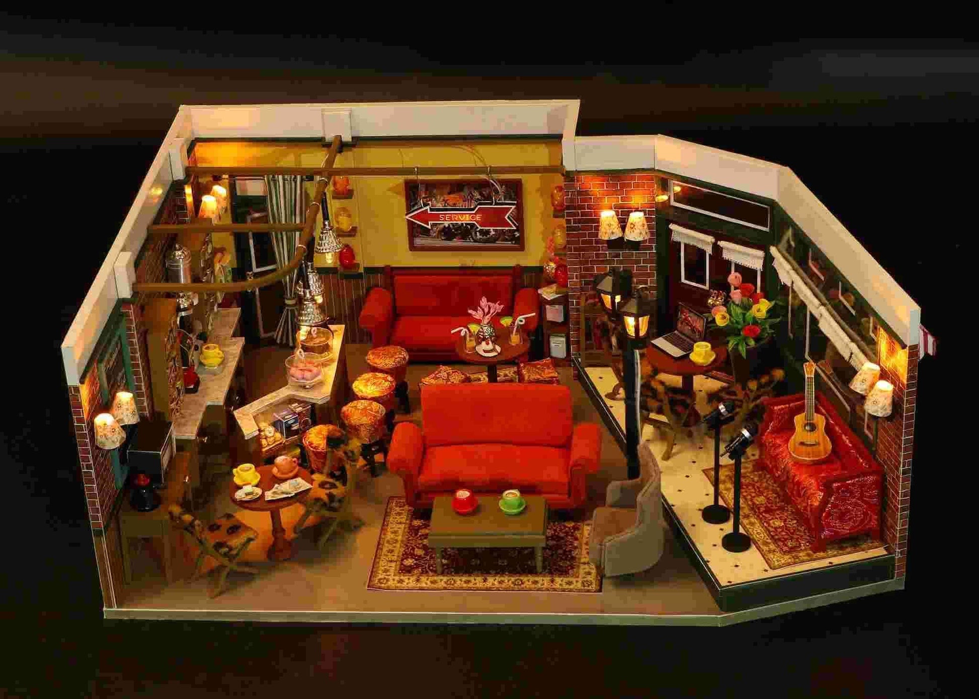 Central Perk DIY Dollhouse kit, a miniature house crafts inspired by the TV show "Friends", perfect for model building lovers, dollhouse collectors, home decor, A great DIY project for "Friends" fans.