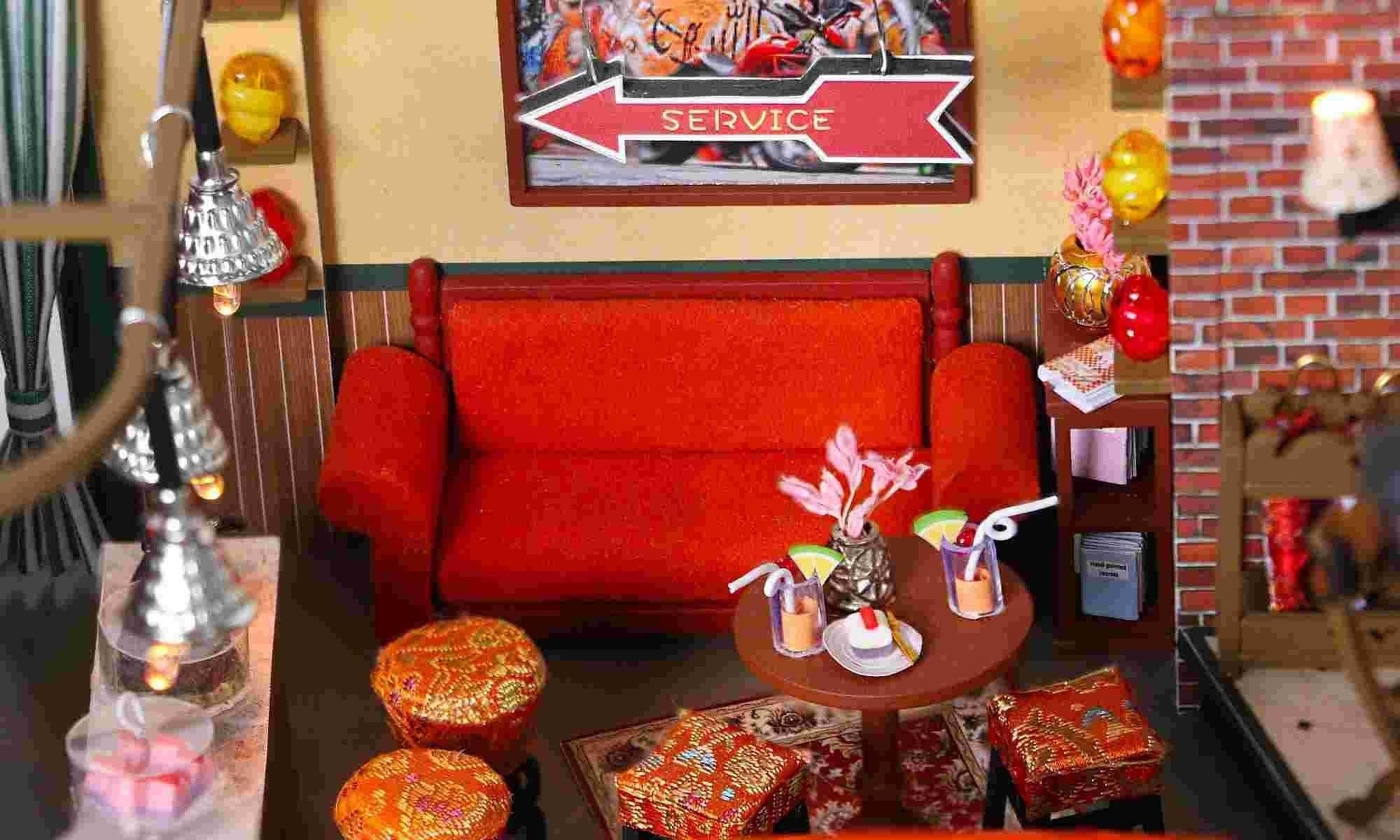 Central Perk DIY Dollhouse kit, a miniature house crafts inspired by the TV show "Friends", perfect for model building lovers, dollhouse collectors, home decor, A great DIY project for "Friends" fans.