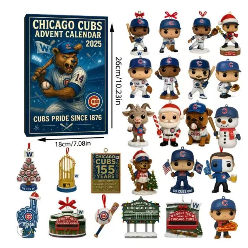 Chicago Cubs Advent Calendar 2025 with figurines and decorations
