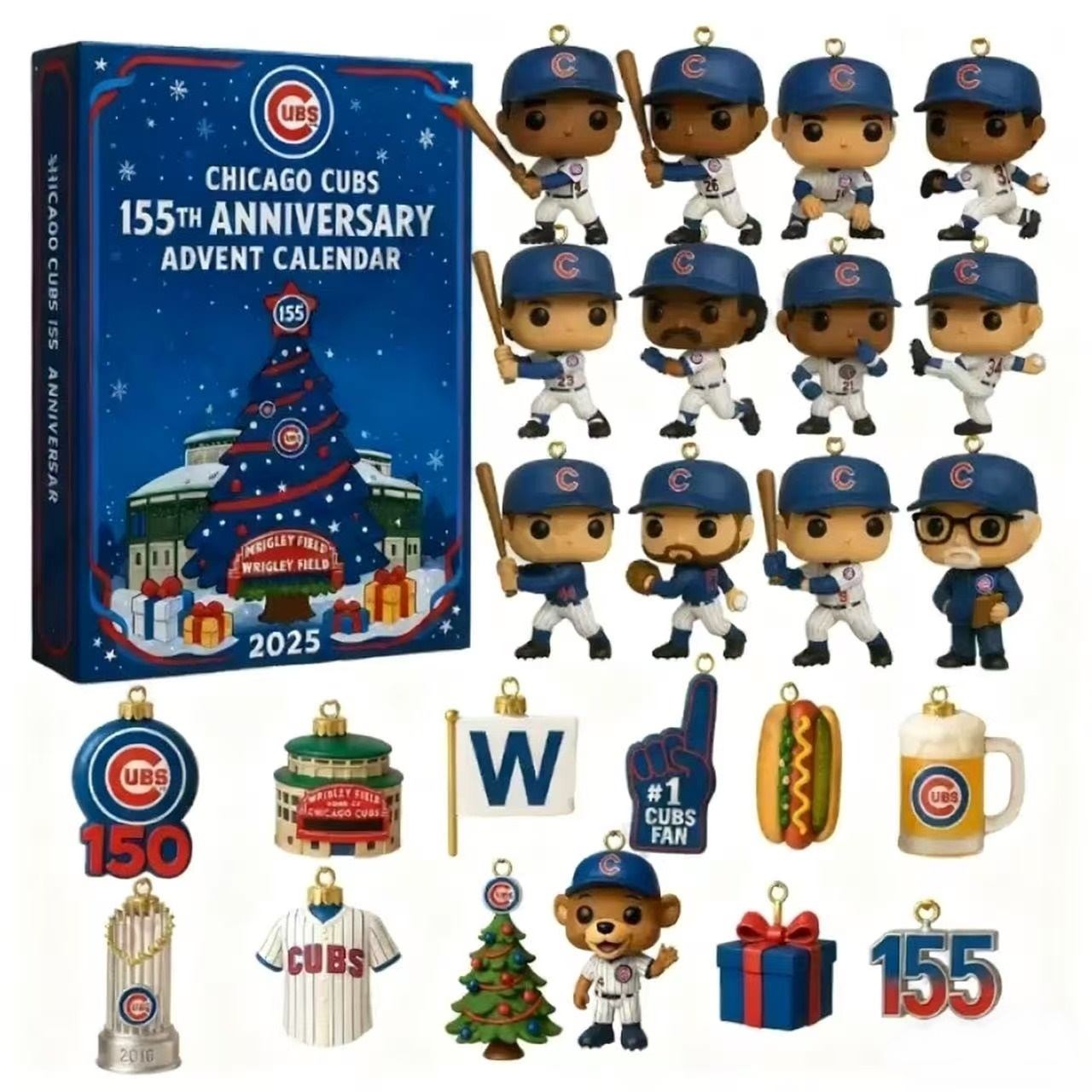 Chicago Cubs 155th Anniversary Advent Calendar with figurines and ornaments