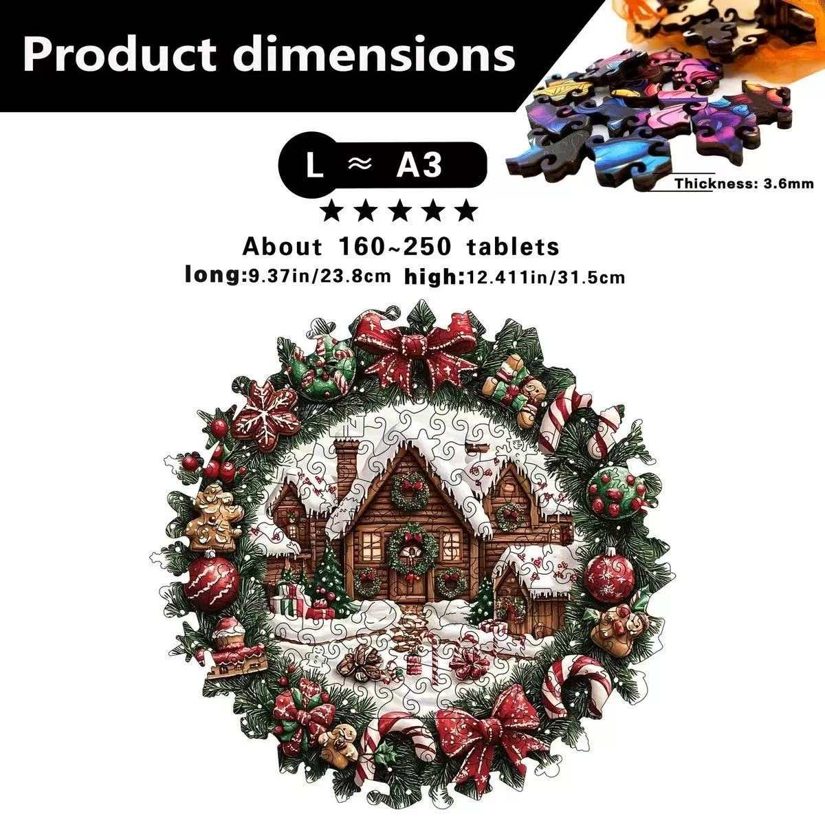 Christmas Cabin Wreath Wooden Jigsaw Puzzle