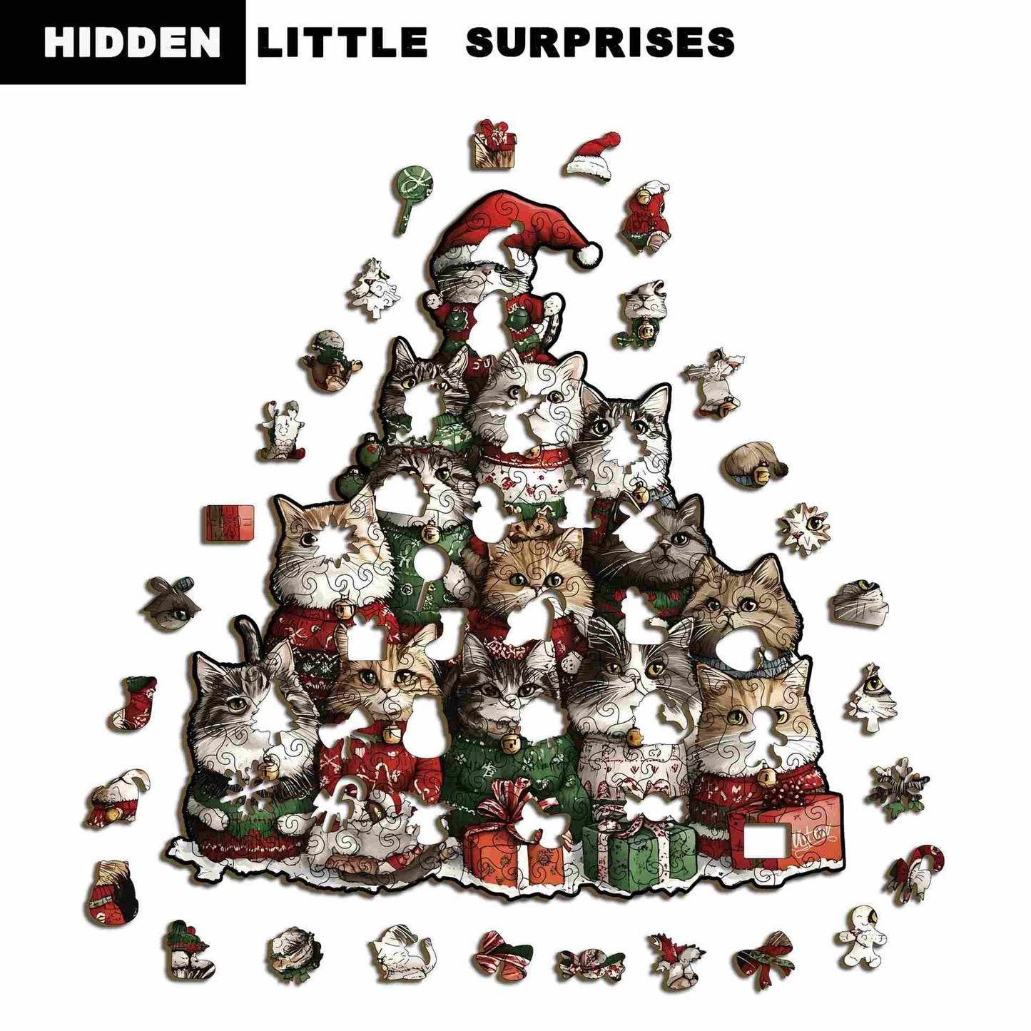 Christmas Cat Tree Wooden Jigsaw Puzzle