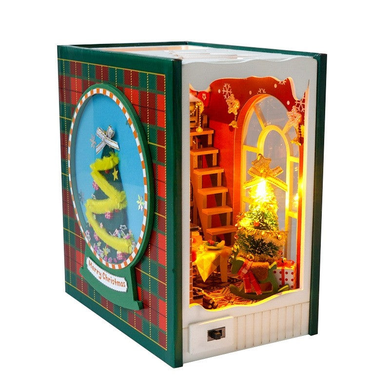 finished Christmas Diary DIY Book Nook Kit displayed in a white background