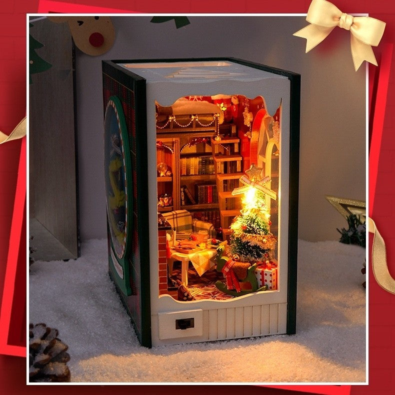 finished Christmas Diary DIY Book Nook Kit displayed in a table setting