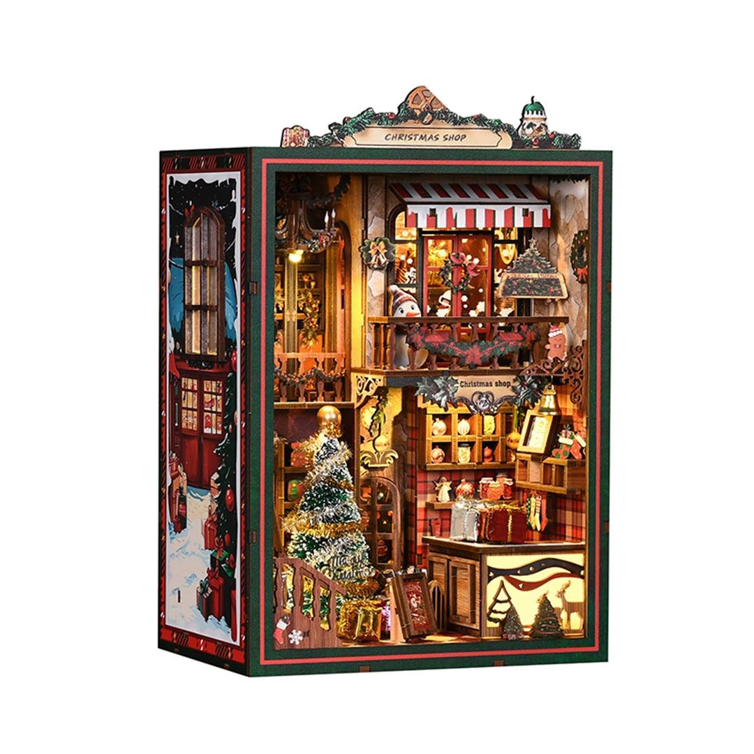 Christmas shop miniature book nook with detailed interior