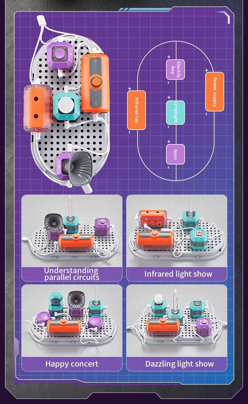 Educational robotics kit with components and circuits