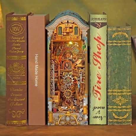 Medieval steampunk miniature book nook kit for bookshelf decor