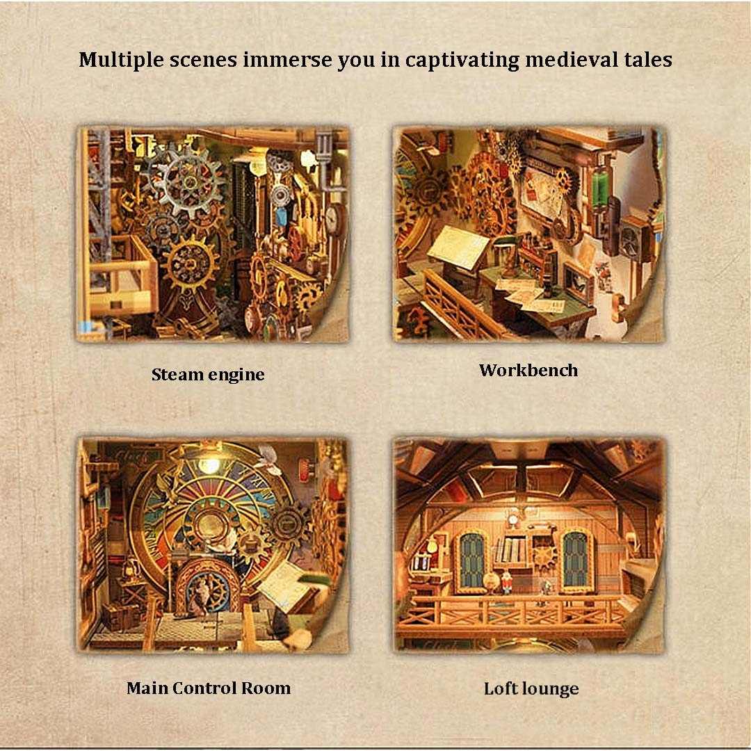close up of the multiple scenes in Clock Tower book nook