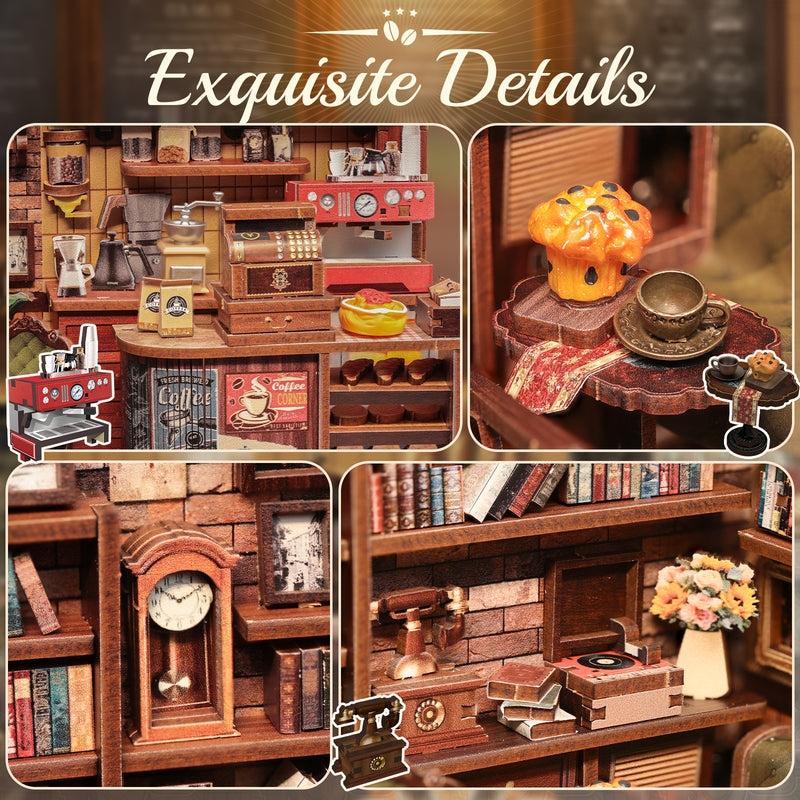 image displaying the exquisite details of Corner Coffee Shop DIY Miniature House Kit