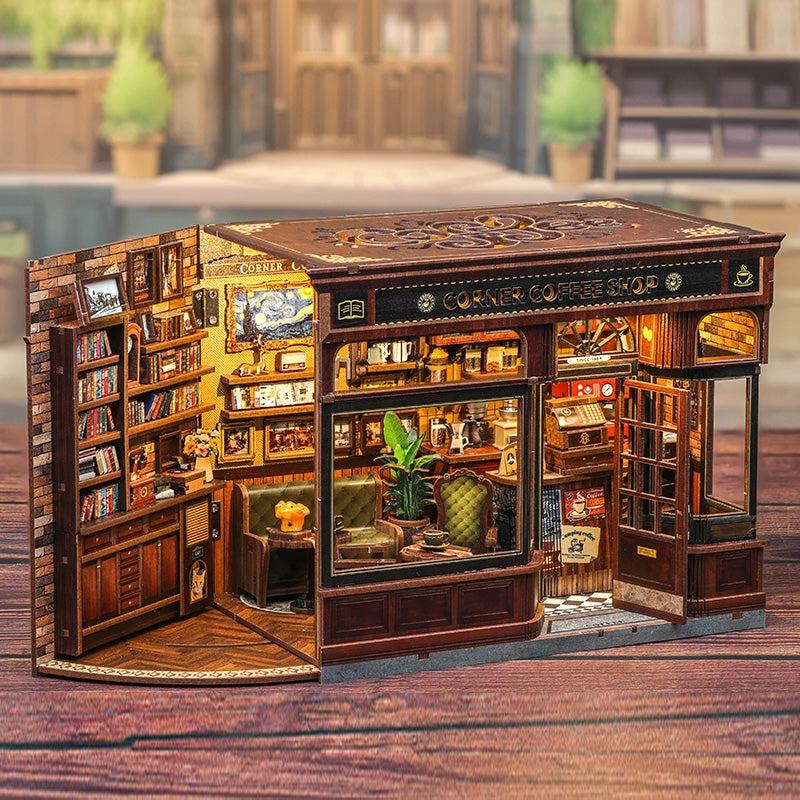 image displaying Corner Coffee Shop DIY Miniature House Kit on table