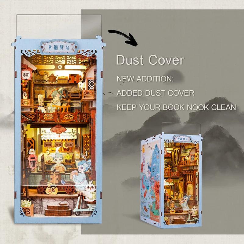 Azure Phoenix Lodge DIY Book Nook Kit, 3D Wooden Puzzles Bookends, Bookshelf Insert Decor Model, Miniature House Book Stand Diorama