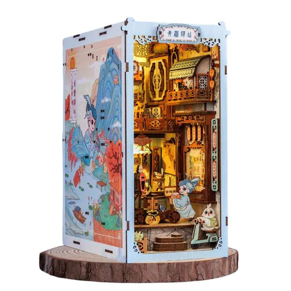 Azure Phoenix Lodge DIY Book Nook Kit, 3D Wooden Puzzles Bookends, Bookshelf Insert Decor Model, Miniature House Book Stand Diorama