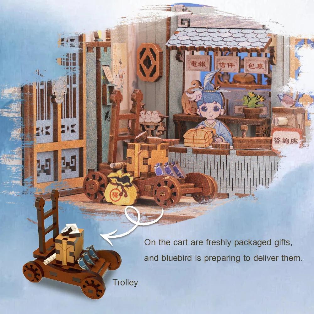 Azure Phoenix Lodge DIY Book Nook Kit, 3D Wooden Puzzles Bookends, Bookshelf Insert Decor Model, Miniature House Book Stand Diorama