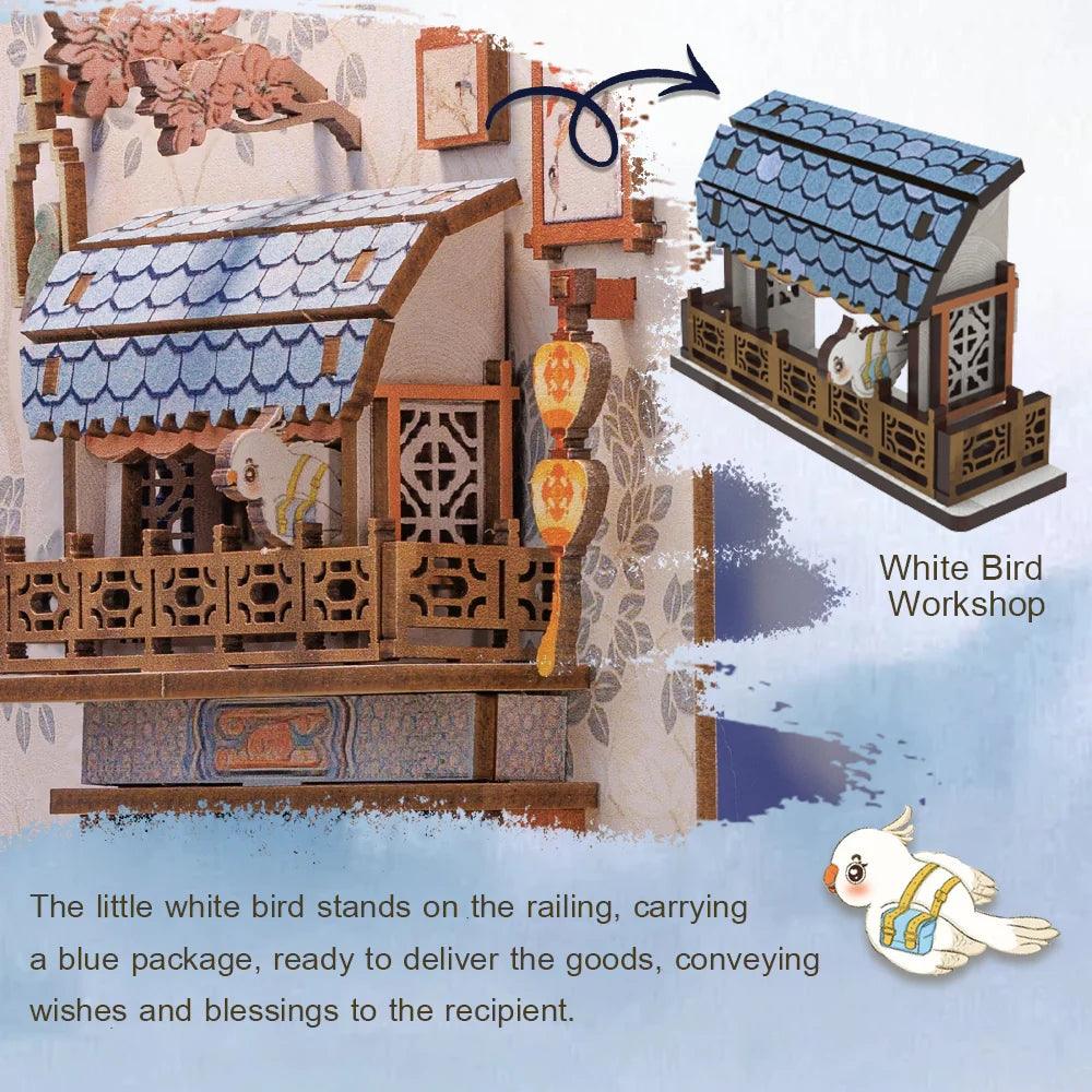 Azure Phoenix Lodge DIY Book Nook Kit, 3D Wooden Puzzles Bookends, Bookshelf Insert Decor Model, Miniature House Book Stand Diorama