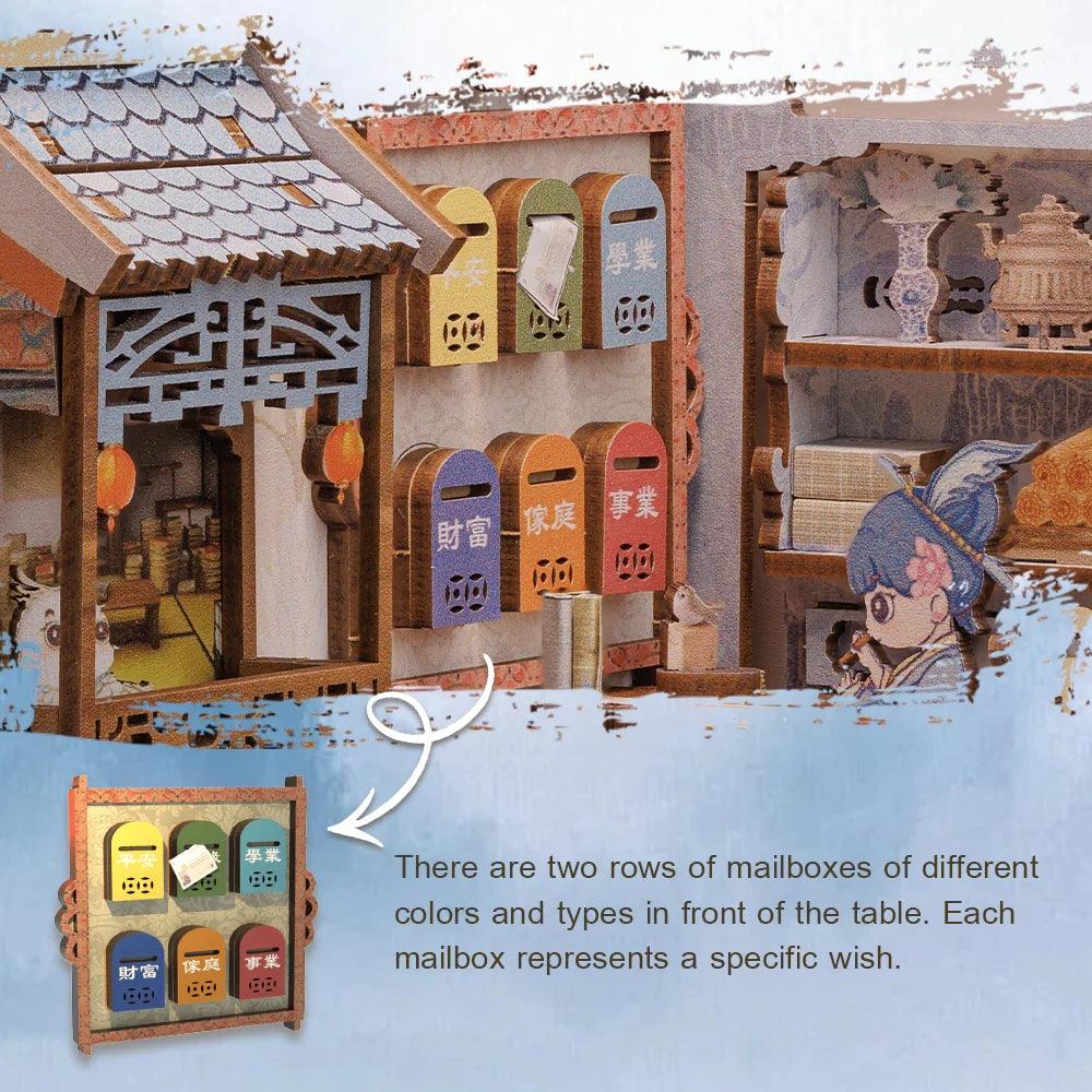 Azure Phoenix Lodge DIY Book Nook Kit, 3D Wooden Puzzles Bookends, Bookshelf Insert Decor Model, Miniature House Book Stand Diorama