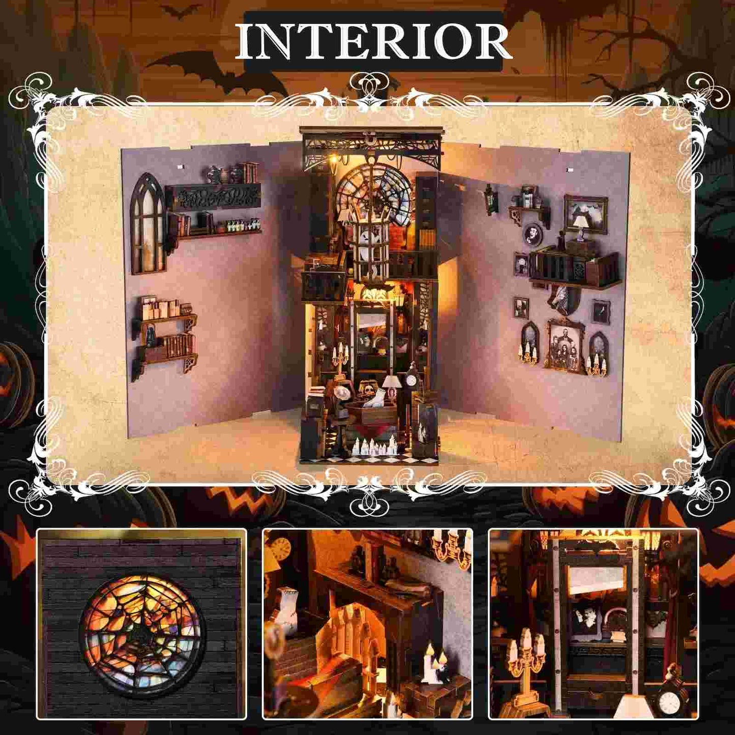 image display the interior design of Dark Family DIY Book Nook Kit