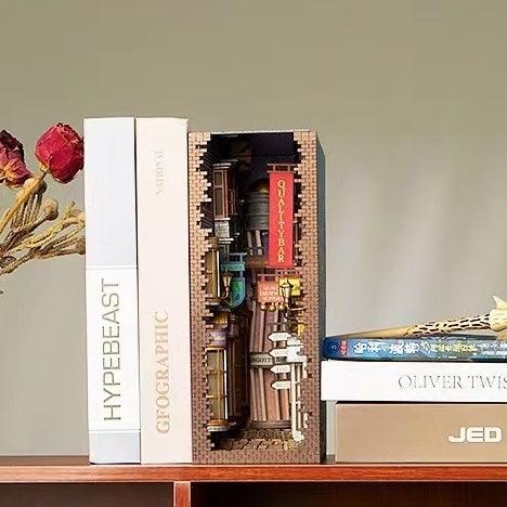 Colored Version of Diagon Alley DIY Book Nook Kit, A charming bookshelf insert decor miniature 3d wooden puzzles inspired by Harry Potter, perfect for crafting enthusiasts and dollhouse collectors alike. Home Decor