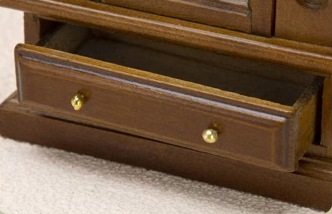 Brown and White Miniature Bedroom Wardrobe with mirror for Dollhouses in 1:12 scale