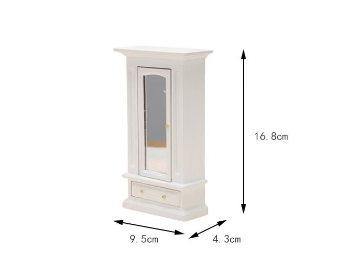 Brown and White Miniature Bedroom Wardrobe with mirror for Dollhouses in 1:12 scale