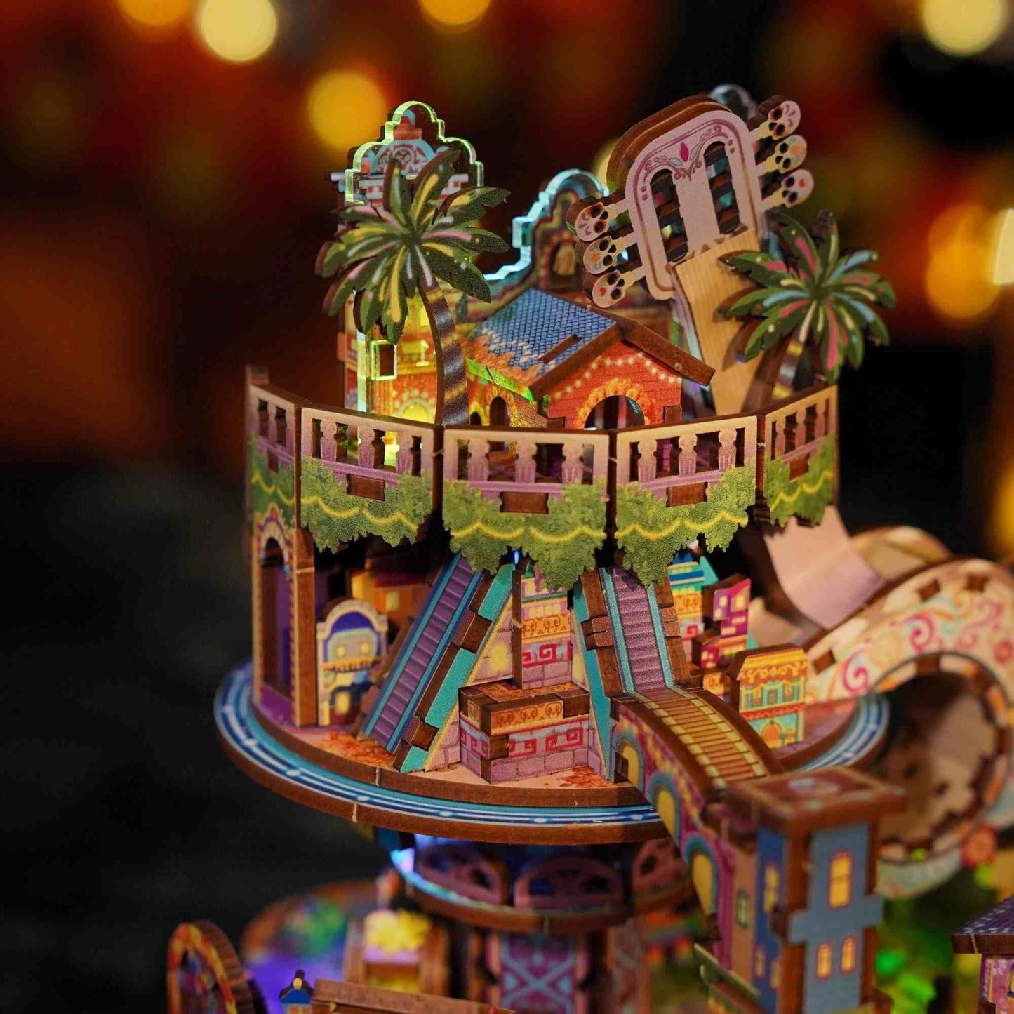 Colorful Coco-Inspired 3D wooden puzzle model with lights
