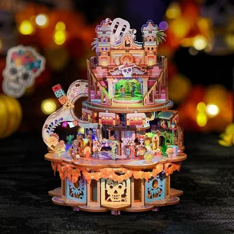 Colorful Coco-Inspired Halloween-themed wooden puzzle with lights
