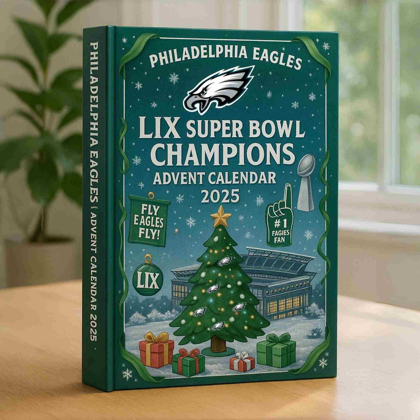 Philadelphia Eagles advent calendar for Super Bowl Champions 2025 on a table.