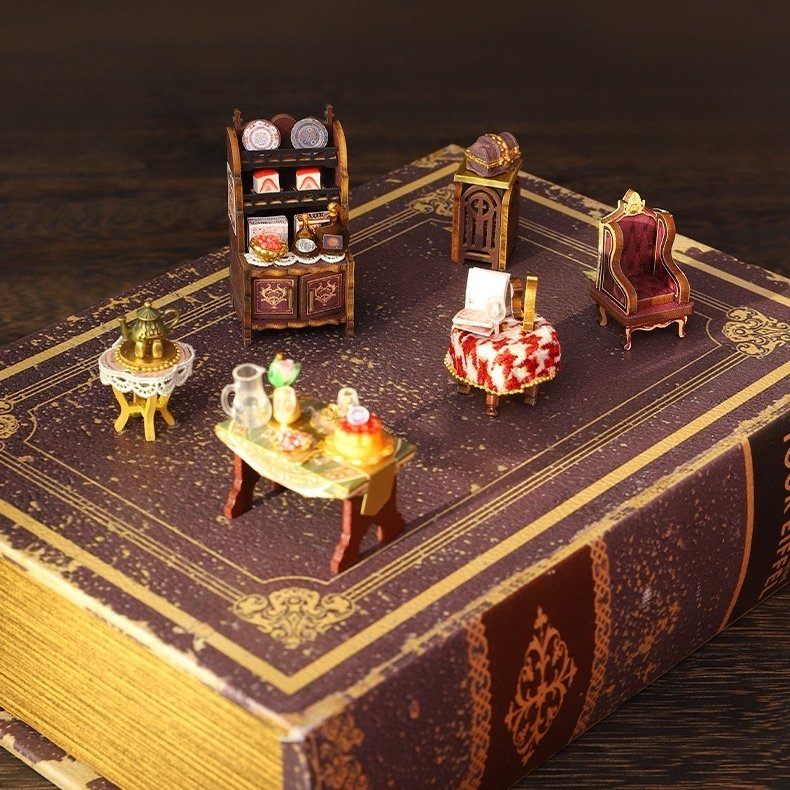 image displaying the tiny miniature furniture of Edinburgh Castle DIY Miniature House