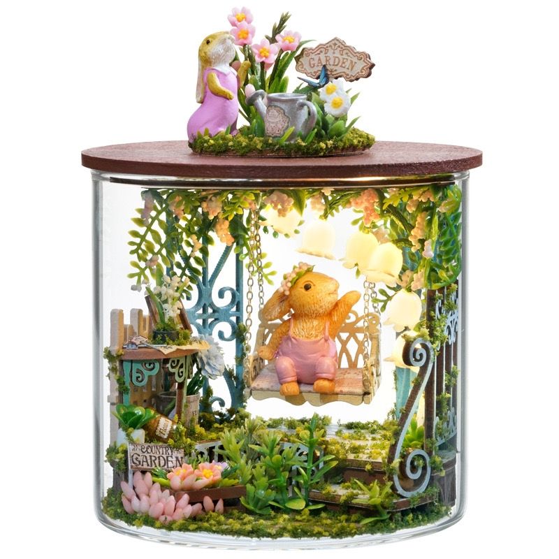image displaying an assembled Fairytale Garden DIY Miniature House Kit in Dream Bottle Series