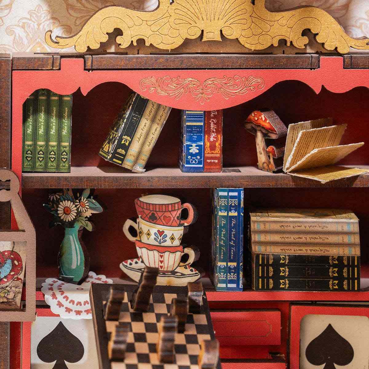 close-up miniature bookshelf in Fall Into Wonder Book Nook