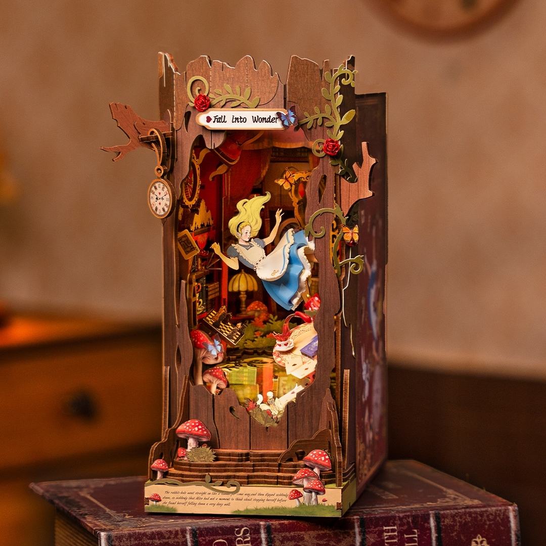 image displaying Fall Into Wonder Book Nook with light lit on table